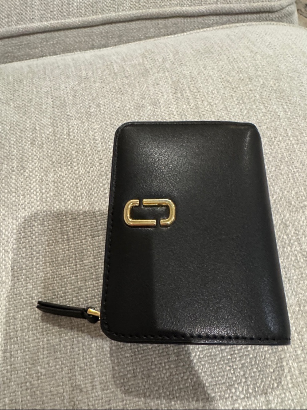 MARC JACOBS The J Marc Mini Compact Wallet Black Leather Gold